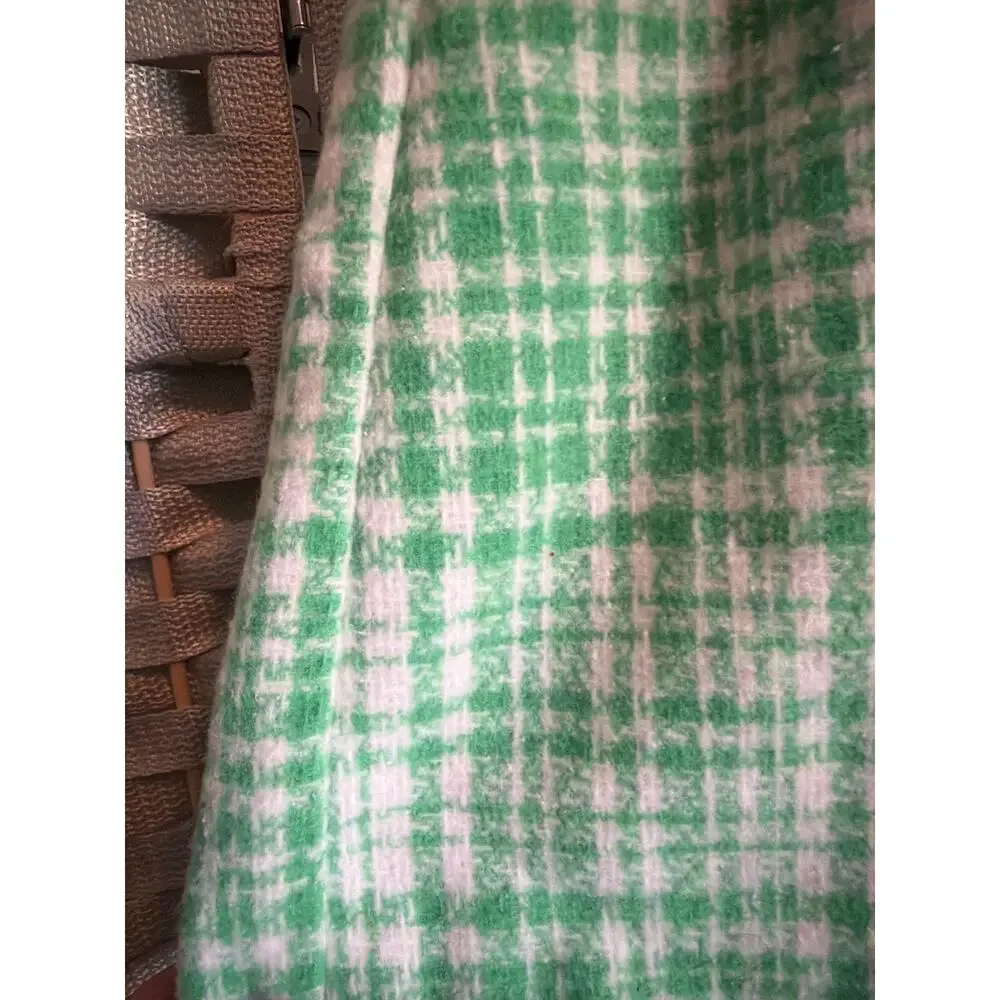 FOREVER 21 Plaid Tweed Skort Women's Green White M Asymmetrical Wrap Style
